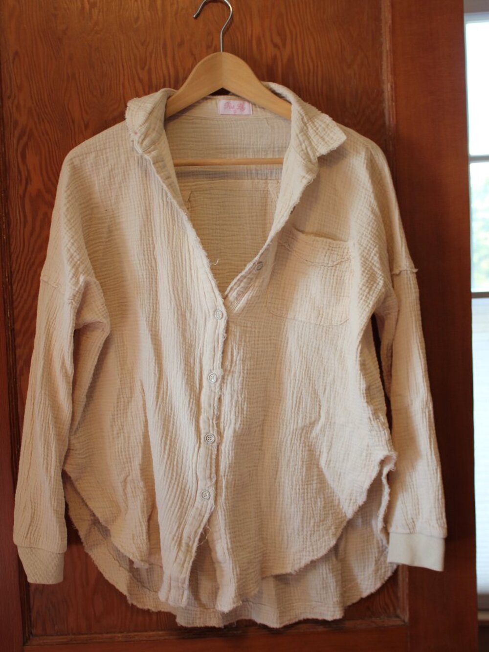 100% Cotton Textured Oversize Gauzy Button-down Coverup
